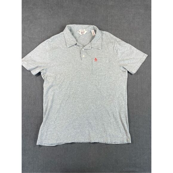 Penguin Polo Shirt Mens L Gray Classic Fit Pocket‎ Logo Lightweight Golf Casual - Picture 1 of 7